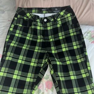Black and green plaid stacked pants brand new